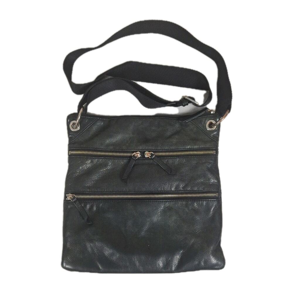 Margot New York Black Pebbled Leather Crossbody Bag Zippers Motorcycle Core Rock